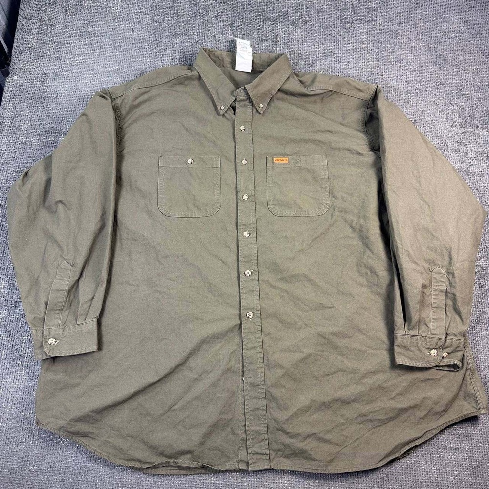 Carhartt Work Shirt Mens 4XL Moss Green Long Sleeve Cotton Canvas S12 MOS